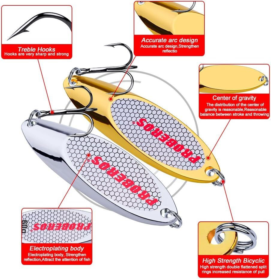 PROBEROS Fishing Spoons Lures Bass Baits Jigging Bait 50G-1.76oz, 10PCS Gold  - Image 3