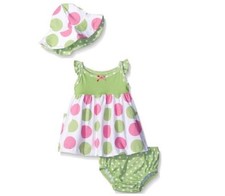 Gerber Girls' Baby 3 Piece Green Dots Set; Dress, Cap Panties BABY SHOWER GIFT