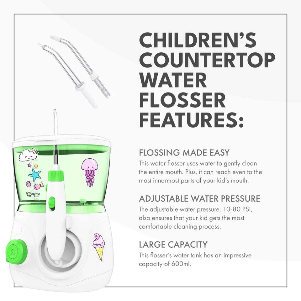 Children Countertop Oral Irrigator/Portable Kid Teeth Dental Water Flosser Green - Image 2 of 4
