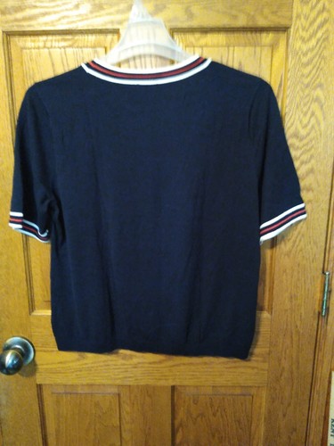 TALBOTS Sweater XLP Oprah Ladybug Beaded Embroidered S/S Navy Free Shp NWOT - Picture 4 of 4