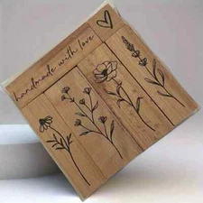NEW Floral sprig motif Wood Block INK Stamps Flowers Florals made w Love heart