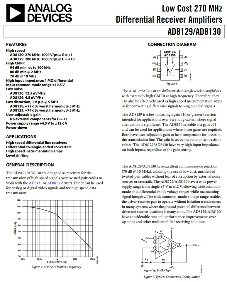 AD8130 Differential Receiver Amplifier Module to Single-ended 270MHz High CMRR - Image 2 of 4