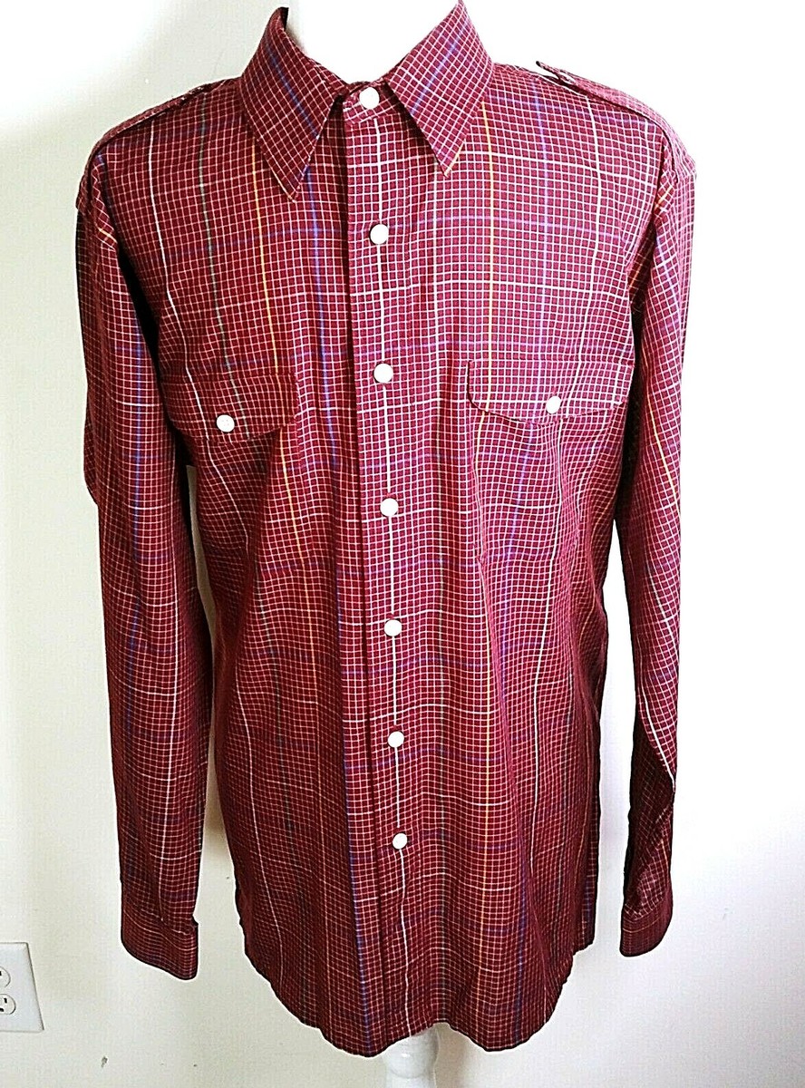 VTG! CHRISTIAN DIOR Burgundy Checked Men's Long Sleeve