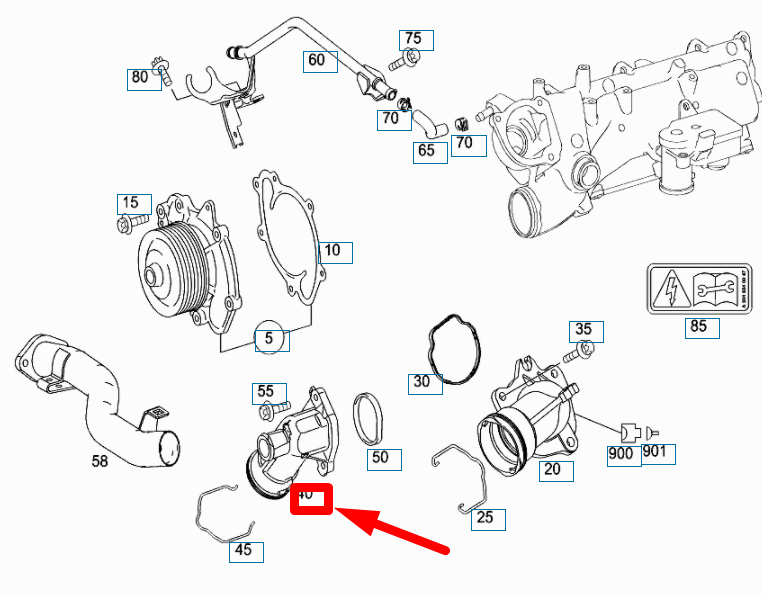 MERCEDES-BENZ C W204 Engine Coolant Outlet Flange A6422000656