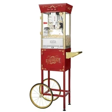 Great Northern Popcorn Red Matinee Style Popcorn Popper with Cart, 8 Ounce