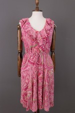 LAUREN RALPH LAUREN Pink Cotton Paisley Tie Waist V-Neck Sheath Dress Size L