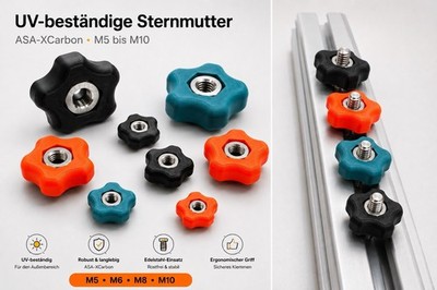 UV-beständige Sternmutter Sterngriff Flügelmutter Klemmschraube aus ASA-XCarbon