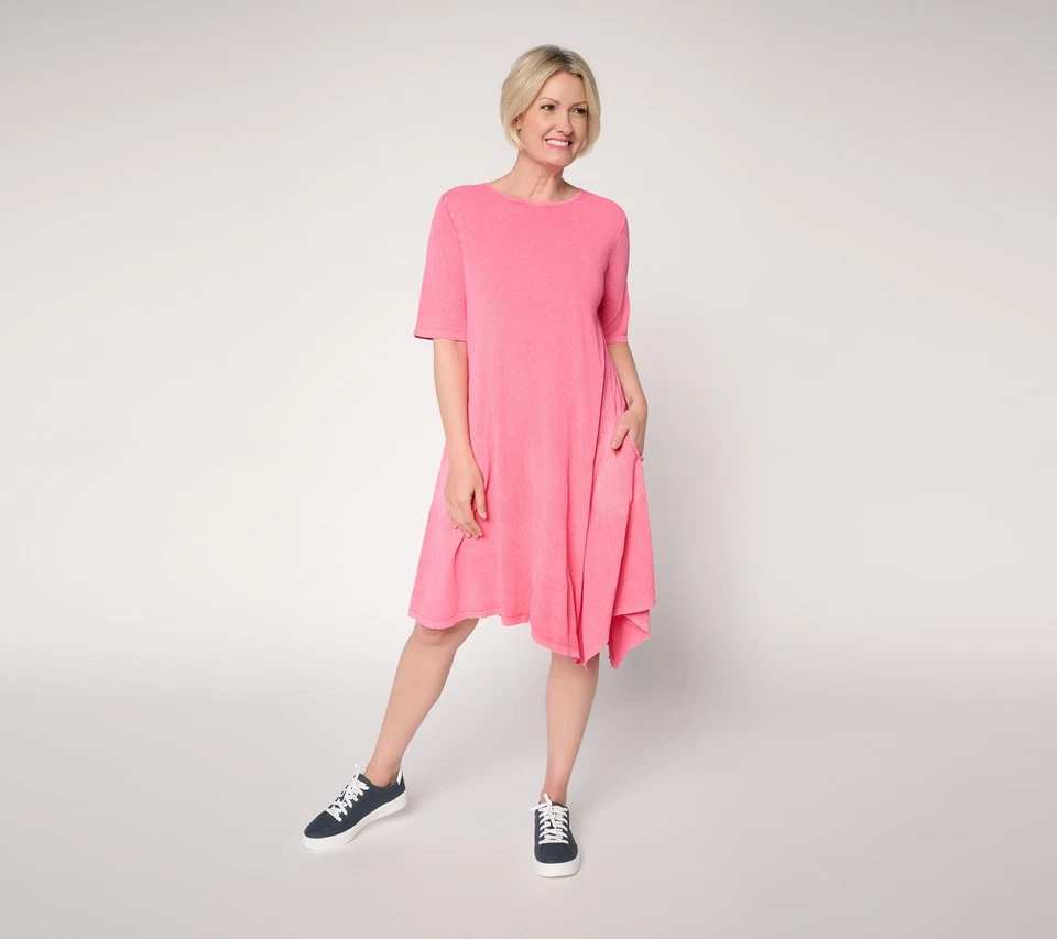 LOGO by Lori Goldstein Regular Overdye Dress with Asymmetric Hem Teaberry L New - Image 1 of 1