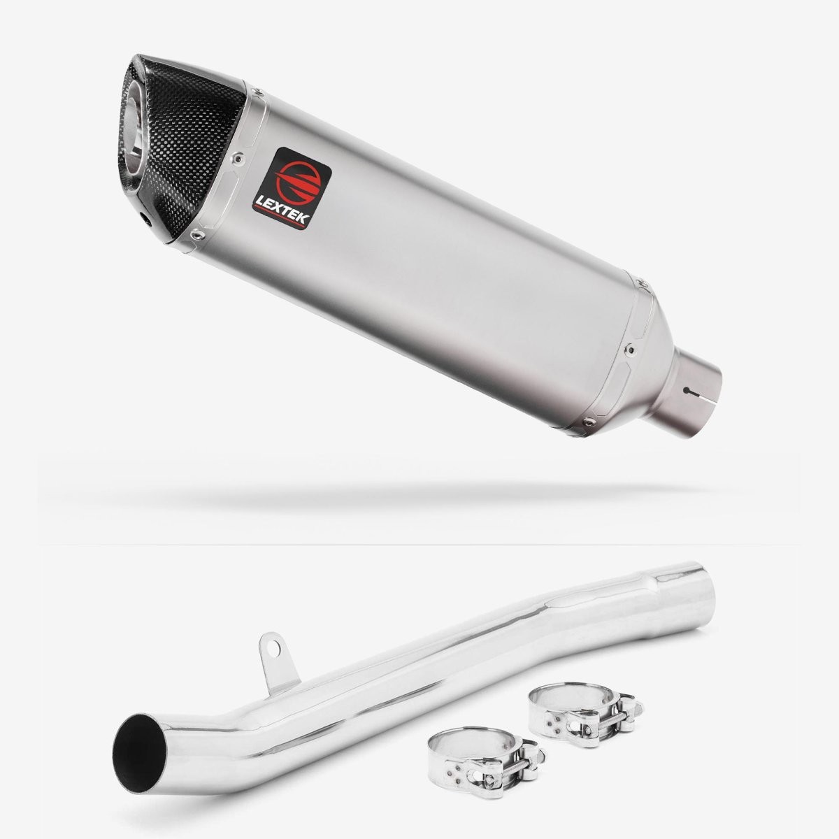 Lextek Stainless Steel VP1 Matt 300mm Exhaust with Link Pipe Silencer Chrome
