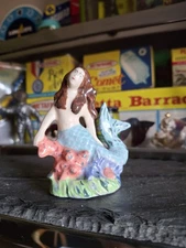 Vintage Old Aquarium Fishbowl Beautiful Ceramic Blue Tail Fishtank  Mermaid