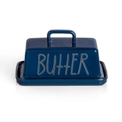 Ceramic Butter Dish with Handle Lid, 7.3 Inch Porcelain Large Butter Keeper w...