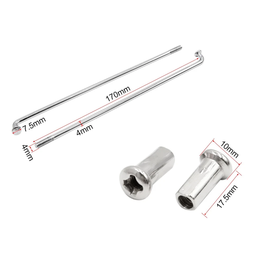 36 Stk Motorrad Speichen 4mm Speichennippel 170mm Spokes Länge Metall mit Nippel - Bild 3 von 4