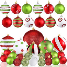 36 Pcs Christmas Ball Ornaments Set Red and Green Christmas Tree Pendants Glitte