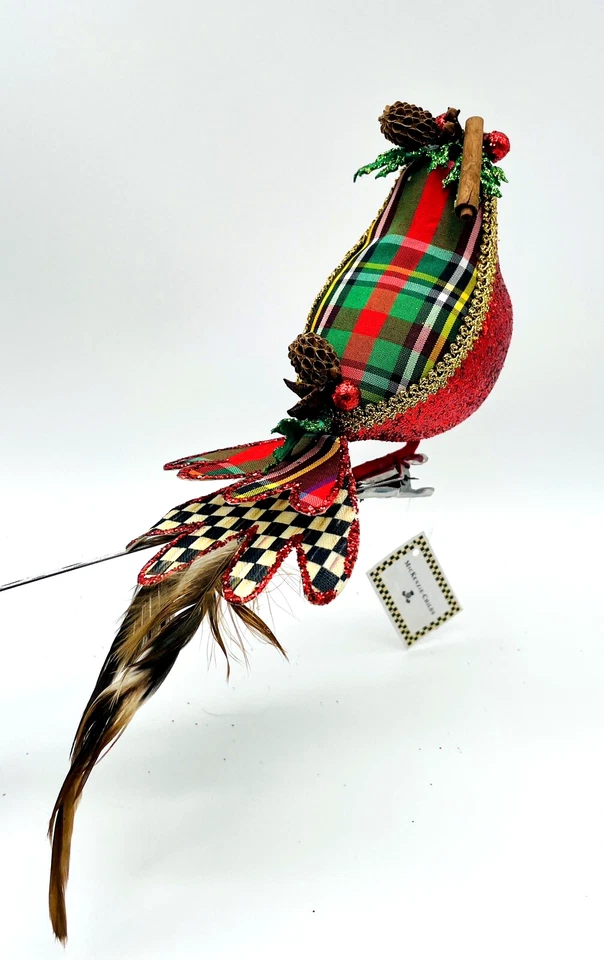 Clip cardinal tartático Mackenzie Childs nuevo 34765-1342 tartán pájaro a cuadros Foto 4 de 4