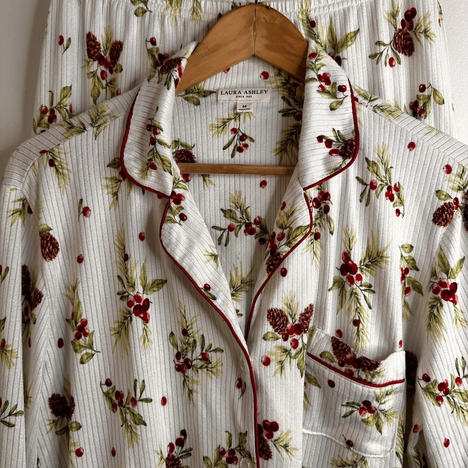 Laura Ashley Pajama Set Womens Medium Floral Pinecone Cozy Holiday Winter - Image 3 of 4