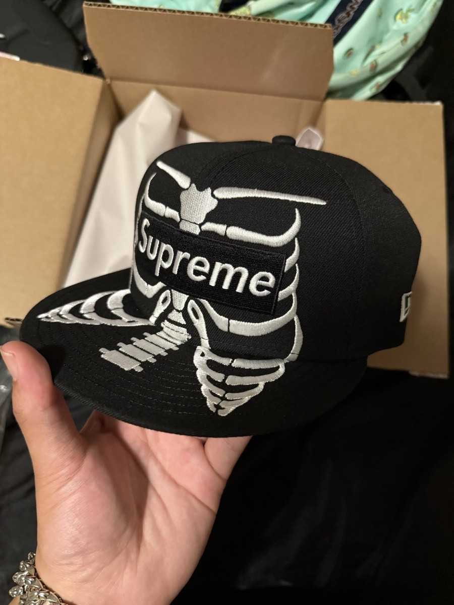 Supreme New Era Bones Skeleton Baseball Cap Black White Men's
