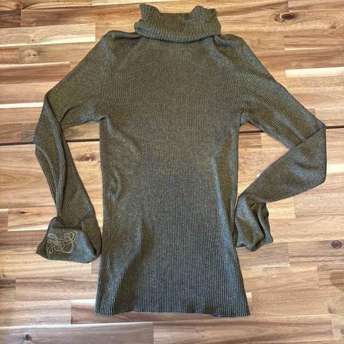 Tory Burch Womens Green Sparkle Turtleneck Long Sleeve Pullover Stretch Size S/P