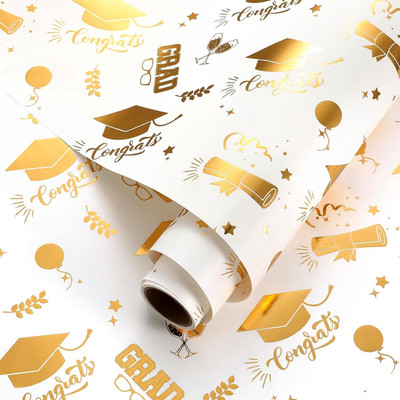 2026 Graduation Gift Wrapping Paper Roll 3D Embossing Gold Foil Gift Wrap Gradua
