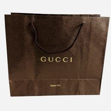 GUCCI Firenze 1921 Brown Embossed Paper Shopping Gift Bag Tote Rope Handle