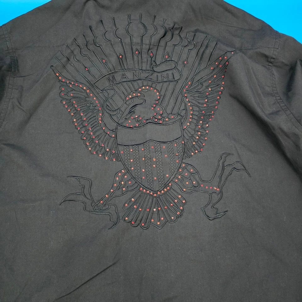 Manzini Mens 2XL Black Eagle Embroidered Red Rhinestone L/S Shirt French Cuff - Image 2 of 4