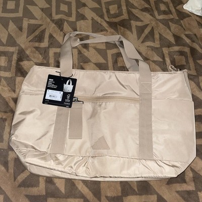 Three Stripes Adidas Quilted Tote Bag Color Warm Sandstone Beige