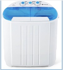Portable Twin Tub Washing Machine with Blue Transparent Lid and Control Dials
