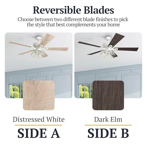 Ventilador de techo rústico con lámpara de vidrio sembrado y aspas de madera de granero Foto 4 de 4