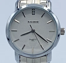 Kalbor 6007 Stainless Dress Silver Tone Stainless Steel Men's Quartz Watch NOS
