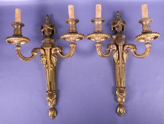 Pair Old Ornate Brass Wall Sconces Goat Faun Pan Faces Gilded Hollywood Regency