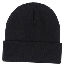  2 Packs Beanie for Men Women Warm Winter Hats Acrylic Knit Cuffed 1 Black