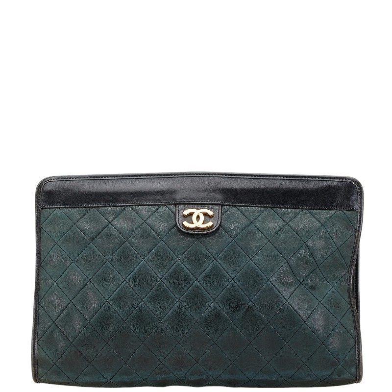 CHANEL Black Gold Lambskin Matelass Clutch Bag Pre-Owned
