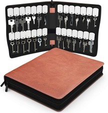 Leather Key Storage Organizer Case   28 Tags Zippered 28, Brown