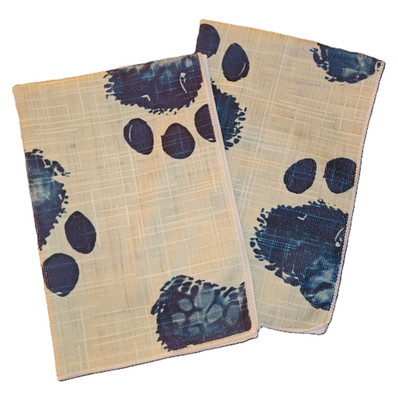 2 Microfiber Towels - Kitchen Cleaning Sports - Big Blue Paw Prints on Gray