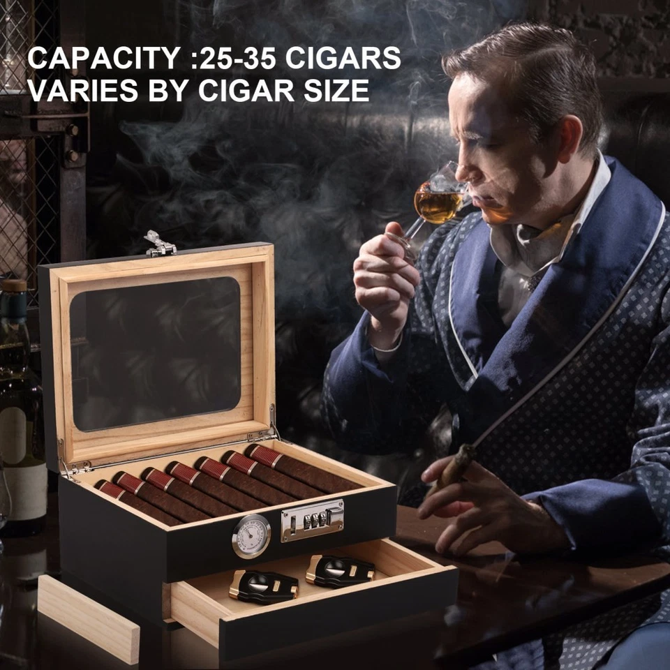 Holz Humidor für ca 35 Zigarren -mit Schlos Schubladen Zigarren Aufbewahrungsbox - Bild 4 von 4