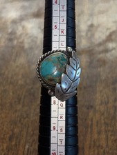 Vintage Navajo Turquoise Silver Feather Ring Sz 6.75 Unstamped