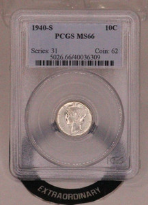 1940-S Mercury Dime-PCGS MS66 GENUINE BEAUTIFUL COIN