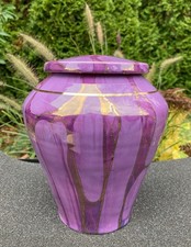 Handmade Ceramic Cremation Urn Keepsake Vessel in Orchid w/Gold 150 cubic inch