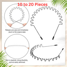 10 - 20 PCS Black Wavy Metal Headbands Non-slip Unisex Sports Hairband for Men