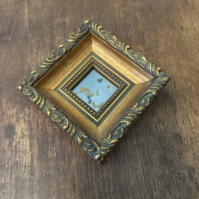 Vintage Ornate Accent Mirror Gold Tone, MCM Retro- Diamond Wall Hanging 4.5 