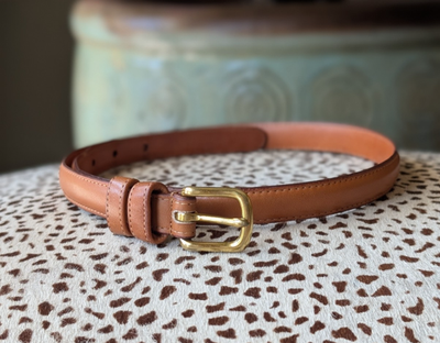 COACH Tan Slim Glove-Tanned Leather Belt - Solid Brass  display picture 2