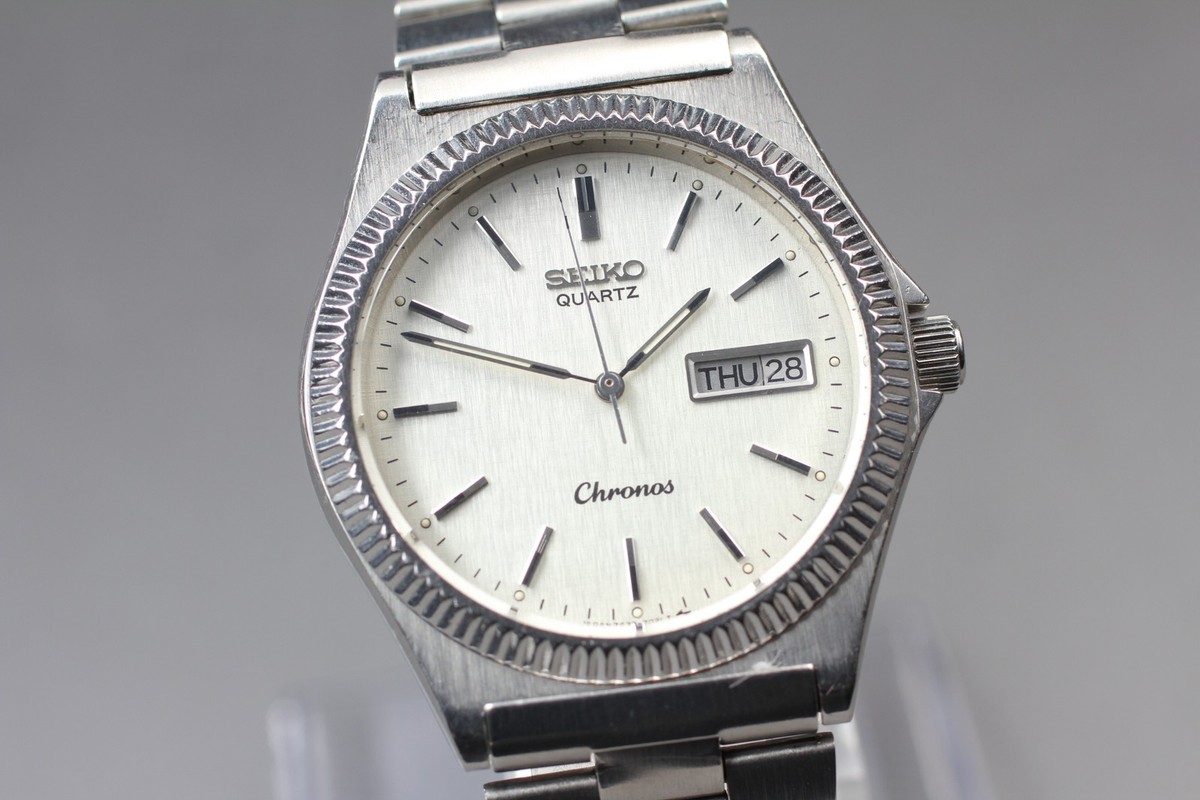 Vintage 1986 NMINT Seiko Chronos 7433-7010 Silver Textured Dial