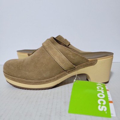Crocs Sarah Suede Clogs Hazelnut Brown Leather Platform Mules 203415 Womens 10