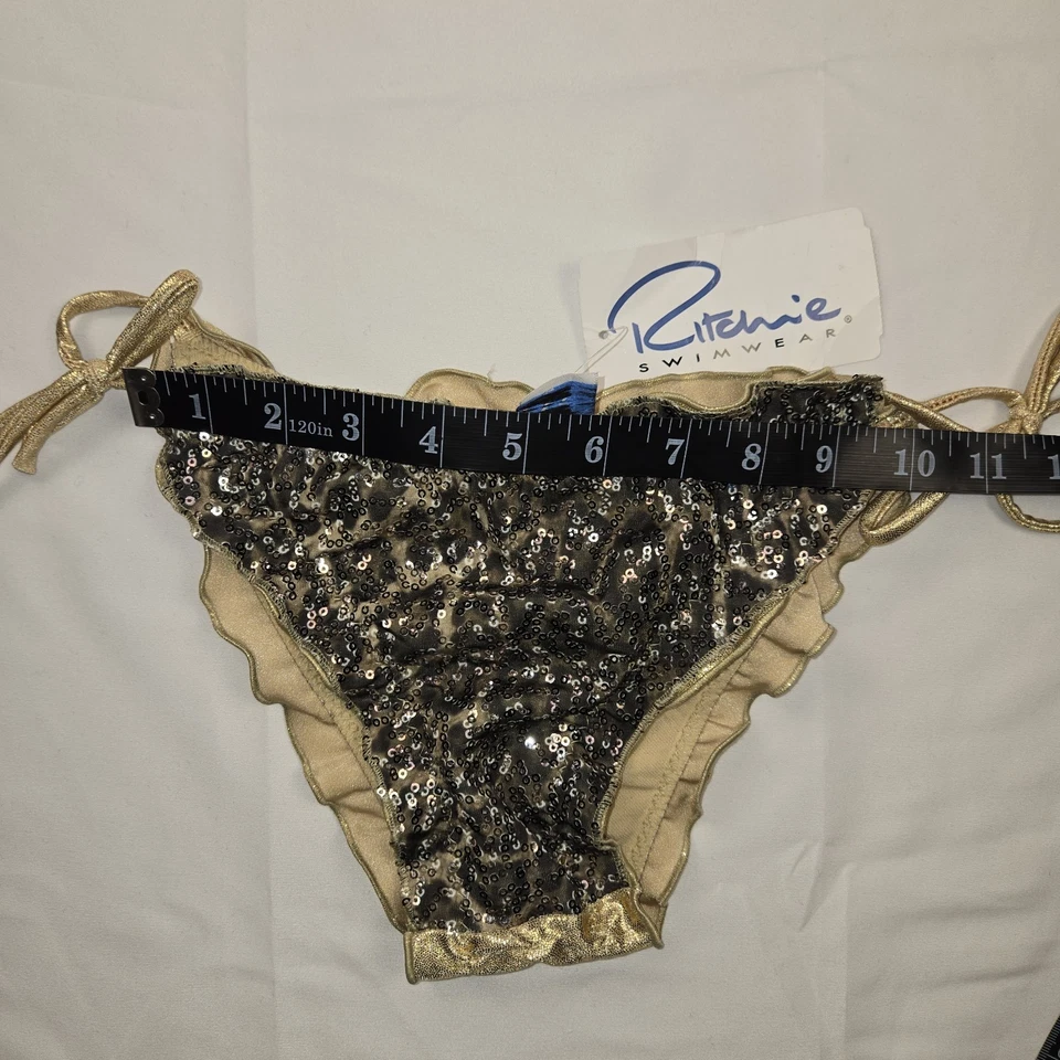 Pantalones de bikini Richie con lentejuelas de leopardo dorado - talla grande Foto 3 de 4
