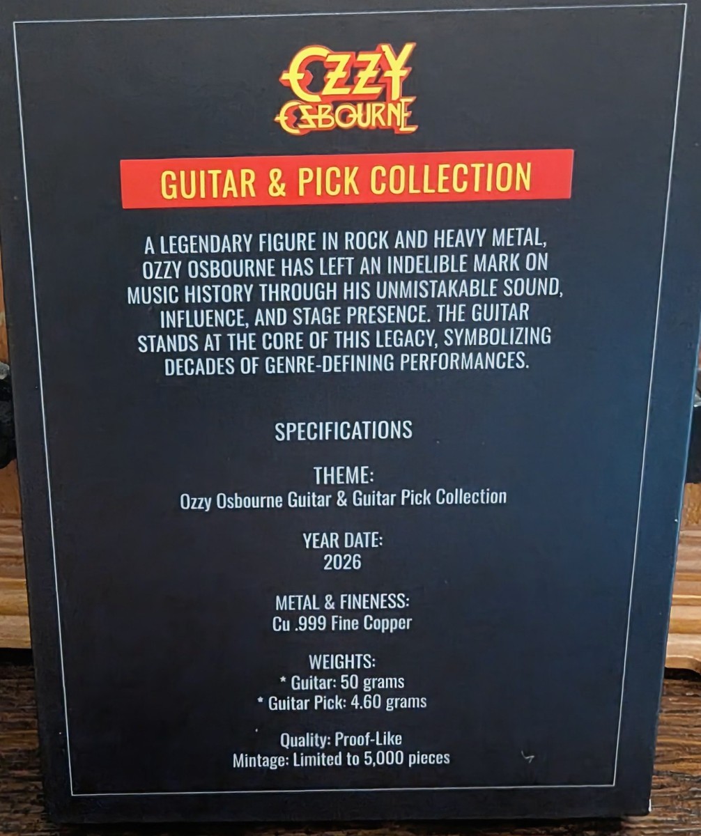 Ozzy Osborne 50 Gram/ Pick 4.6 Gr .999 Pure Copper Collectible