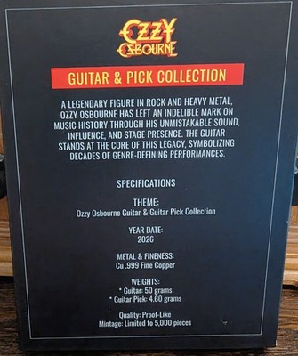 Ozzy Osborne 50 Gram/ Pick 4.6 Gr .999 Pure Copper Collectible