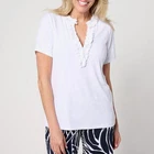 Susan Graver Size 2X White Liquid Knit Ruffled V-Neck Short-Sleeve Top