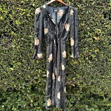 Reformation Dress Womens 4 Black Floral Long Sleeve Tie Front Open Neck USA Chic