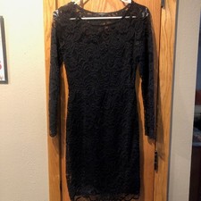 Ambiance Black Lace Juniors Small Mini Pencil Shift Long Sleeved Dress
