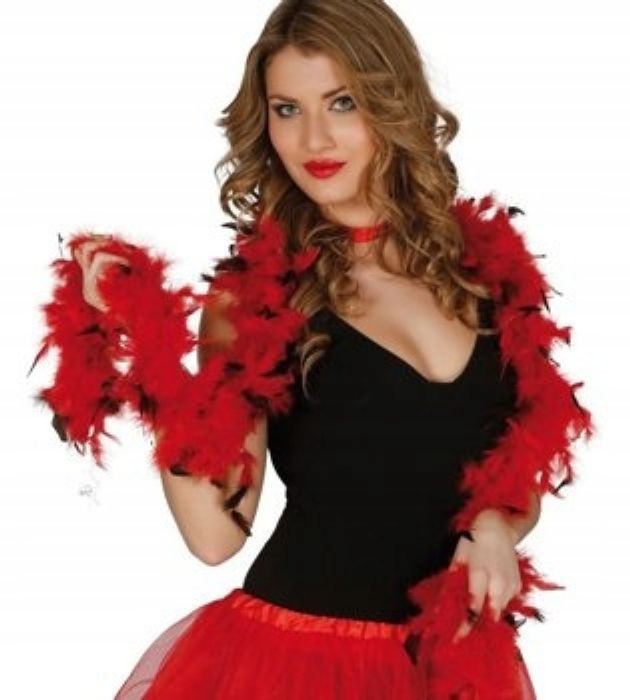 180cm Rojo-Negro Pluma Boa Años 20 Aleta Carnaval Disfraz Accesorio