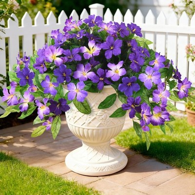 Artificial Fake Flowers Plants Outdoor, 2PCS Realistic Faux Silk Flowers UV R...